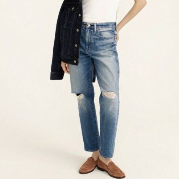 J. Crew Denim - J. CREW BA646 Slouchy boyfriend jean in Southern Sky wash Mid Rise Rips Holes